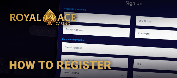 Registration on the project Royal Ace Casino with personal data