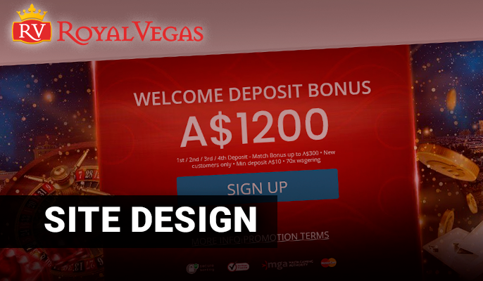 Banner with welcome bonus on RoyalVegas Casino website