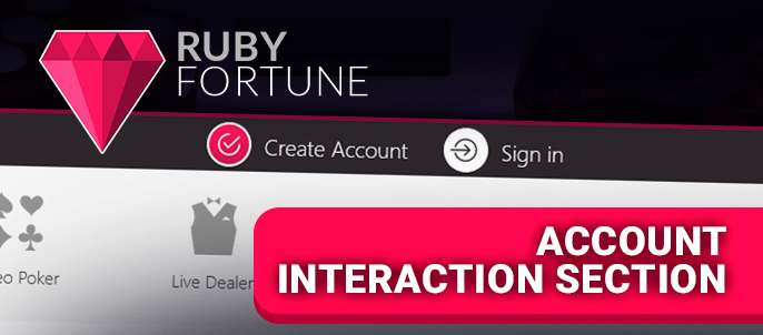 Menu with registration and authorization buttons at Ruby Fortune Casino