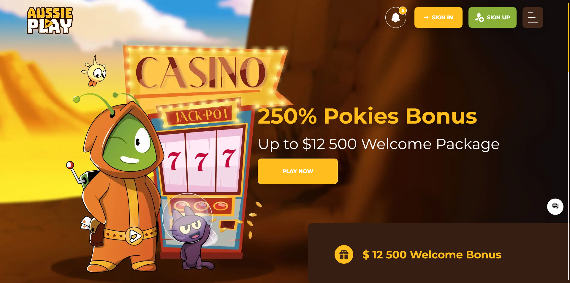 Screenshot of the Aussie Play Casino home page