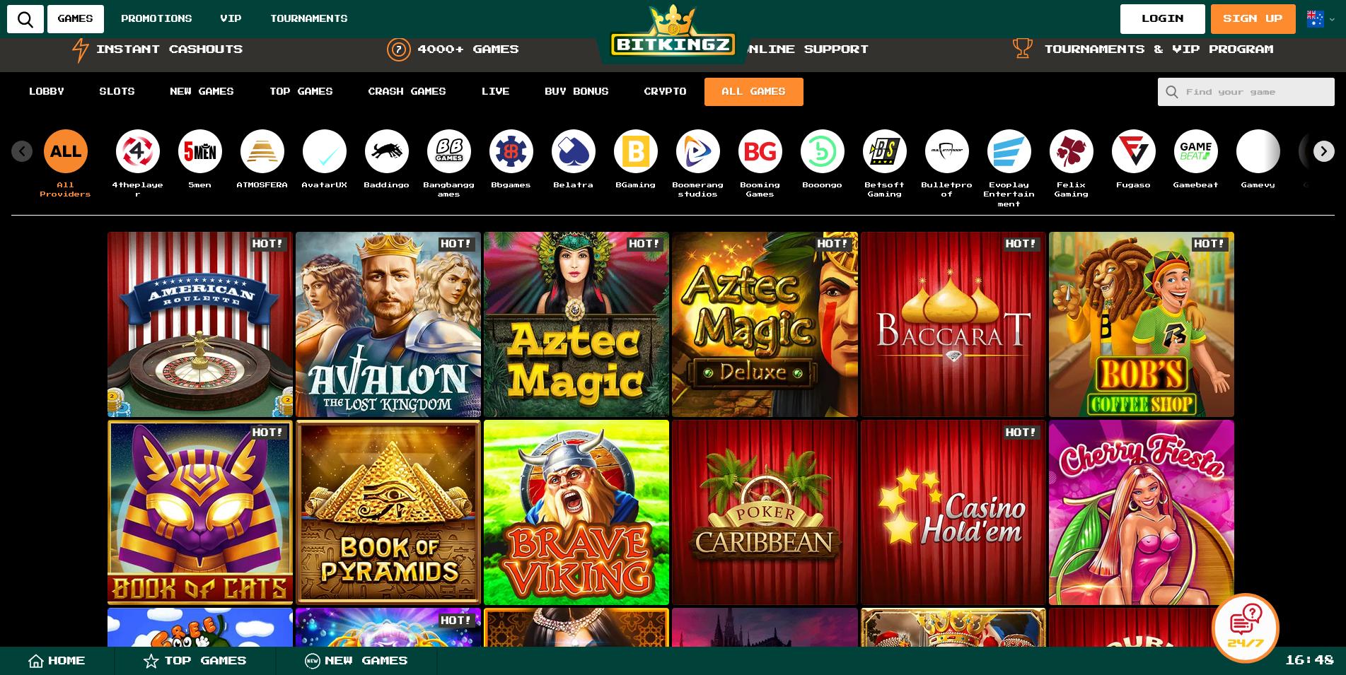 Screenshot of the Bitkingz Casino Game Section