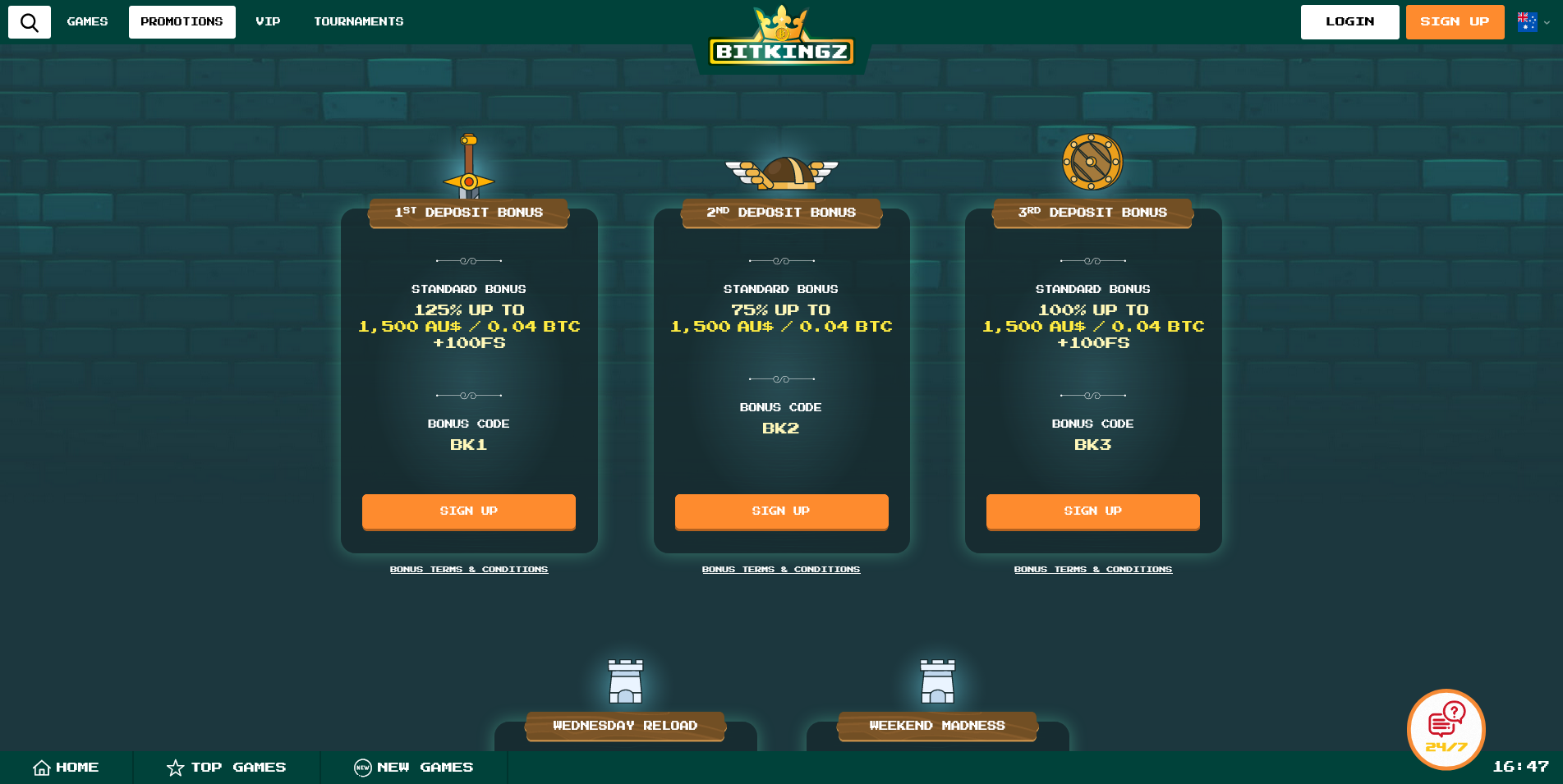 Screenshot of the Bitkingz Casino promotions page