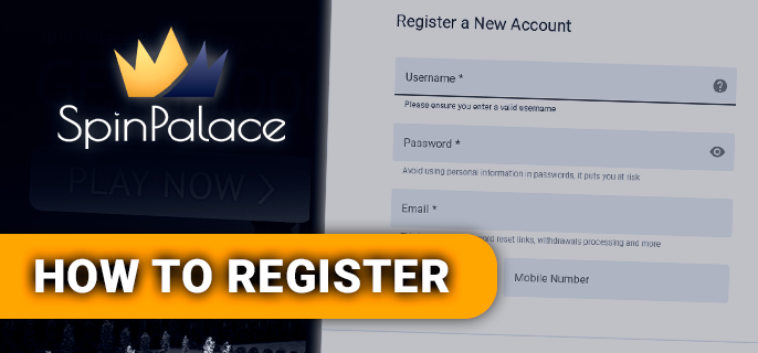 Registration form on the site of Spin Palace Casino with personal data