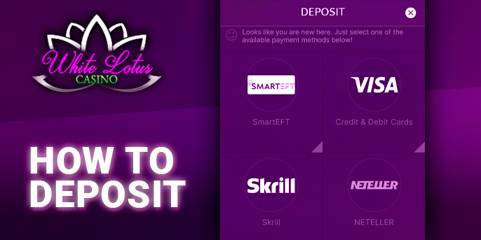 Choice of payment system for White Lotus Casino account replenishment