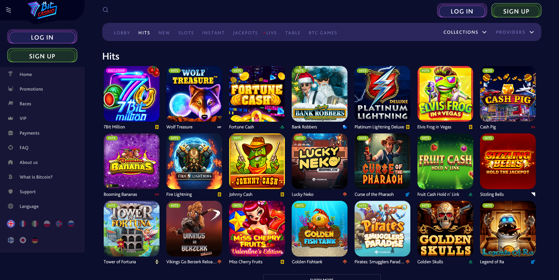 Screenshot of the 7Bit Casino Game Section page