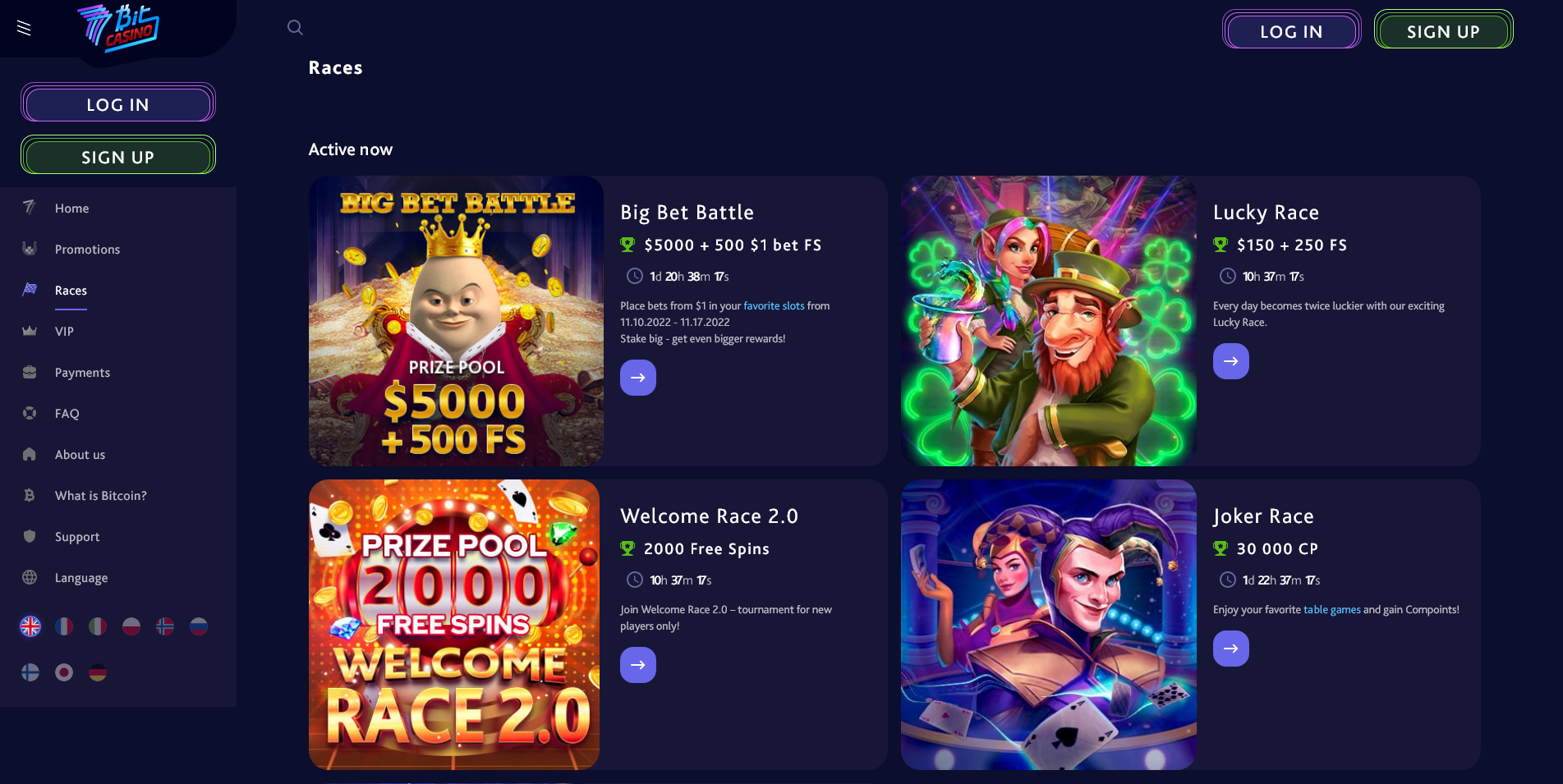 Screenshot of the 7Bit Casino Tournaments info page