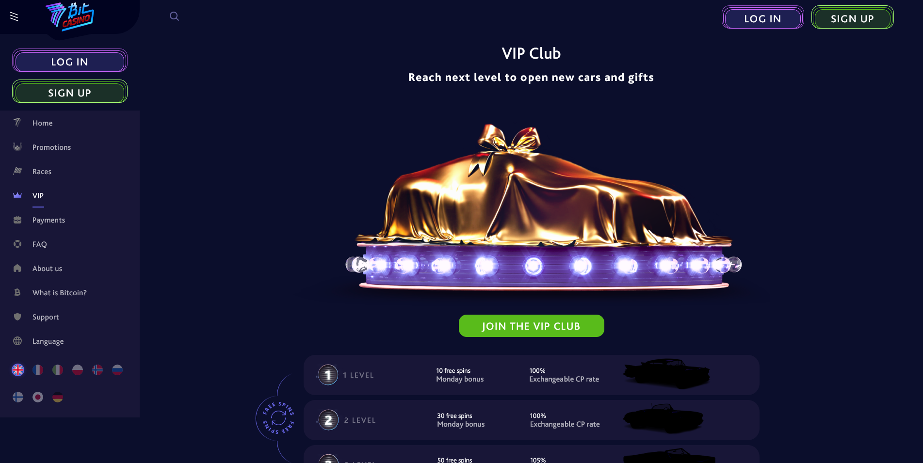 Screenshot of the 7Bit Casino Vip info Page