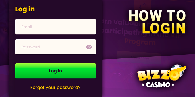 Authorization at Bizzo Casino - step-by-step instructions