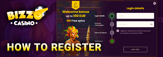 Bizzo Casino registration form - how to create a new account