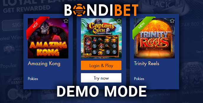 Demo mode in the pokies on the site BondiBet Casino for free play