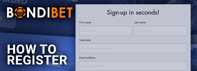 BondiBet Casino registration form - how to create a new account