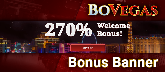 Banner with a bonus offer for new players on BoVegas Casino website