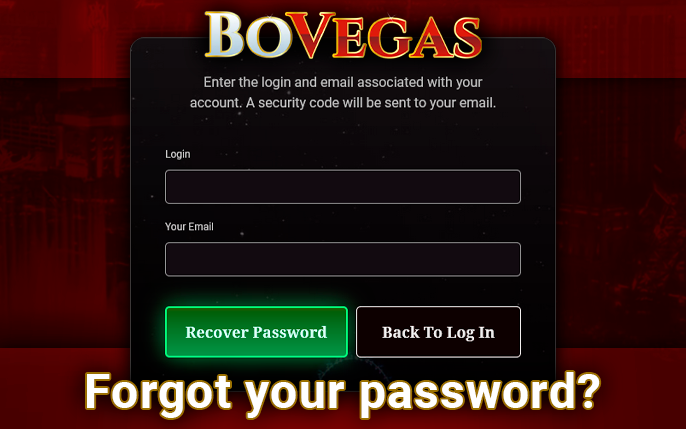 Bo Vegas Casino password recovery form - how to regain access to account