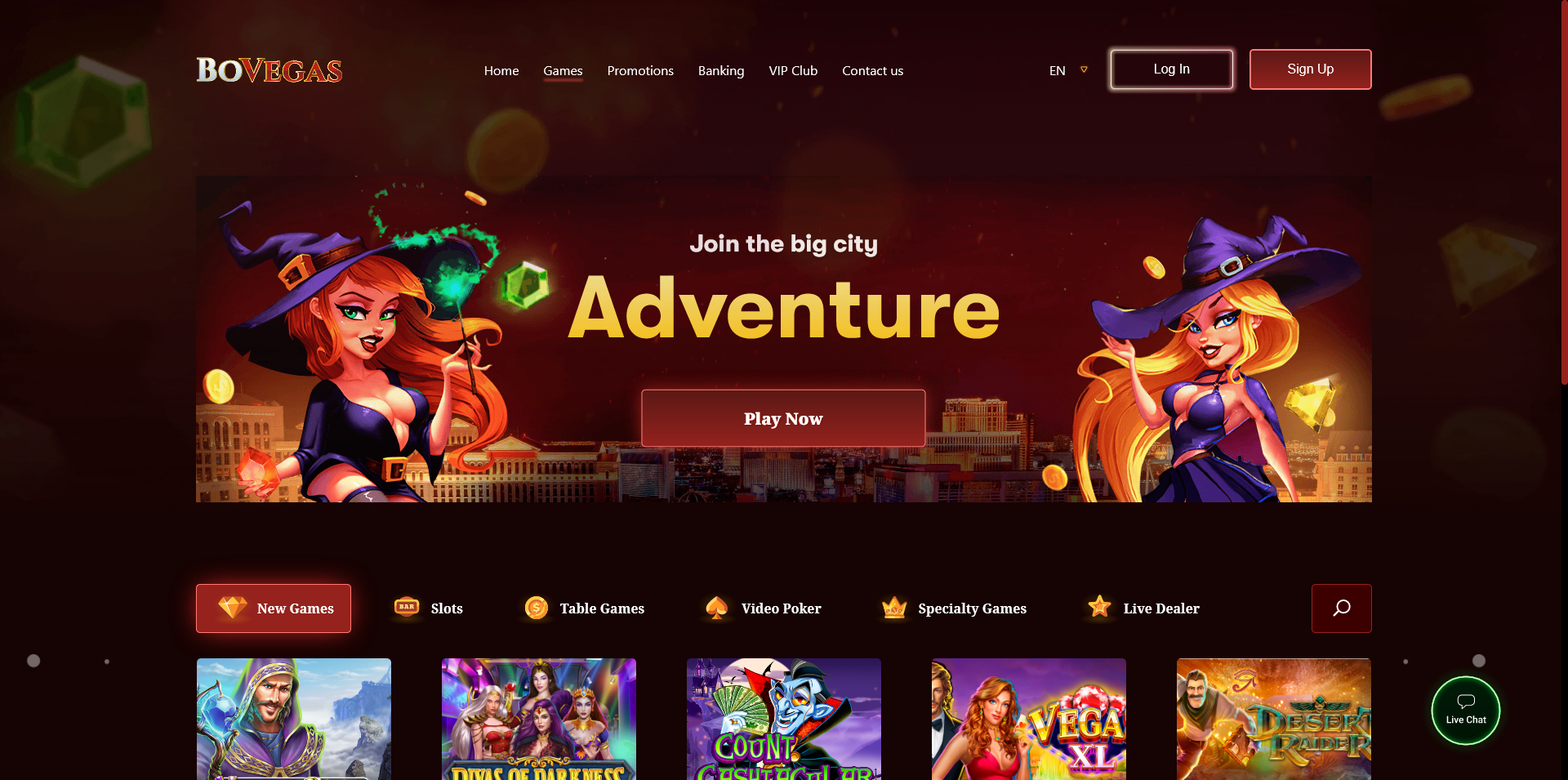 Screenshot of the BoVegas Casino Game Section