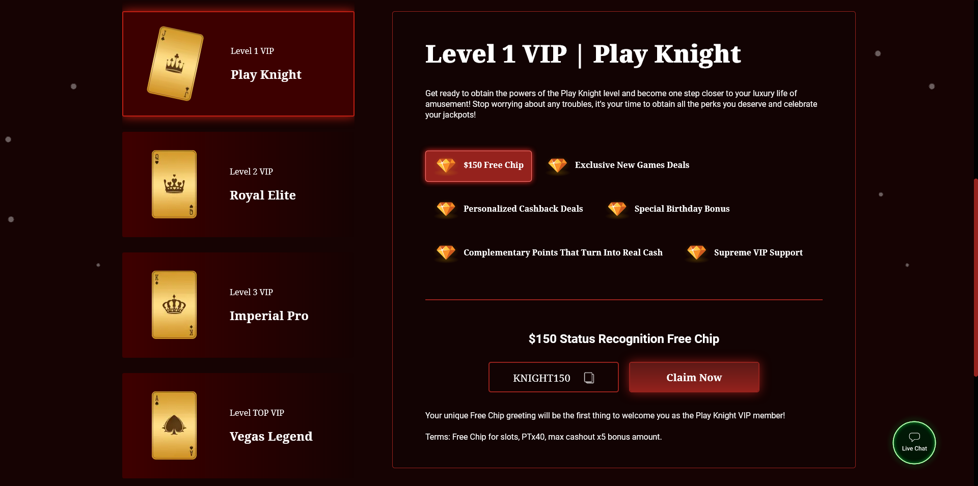 Screenshot of the BoVegas Casino Vip Program Page