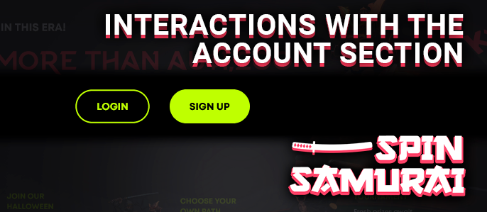 Login and registration buttons at Spin Samurai Casino