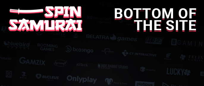 Bottom of Spin Samurai Casino site with logos of providers and payment systems