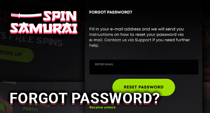 Form to restore access to account at Spin Samurai Casino