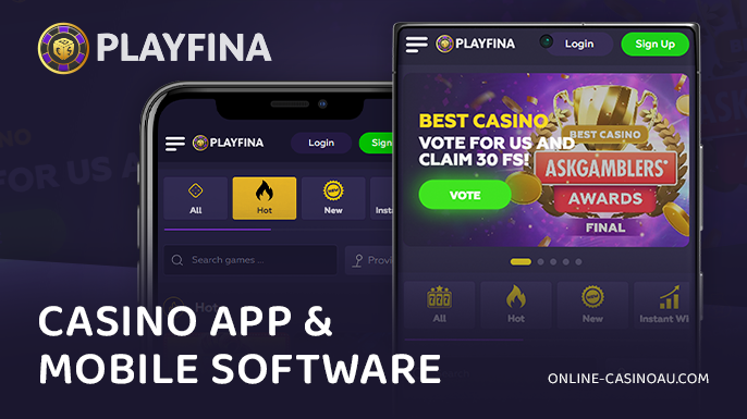 Playing at Playfina Casino via mobile device