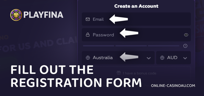 Enter details in the Playfina Casino registration form