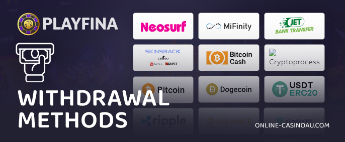 Payment methods of withdrawal from Playfina Casino for AU players