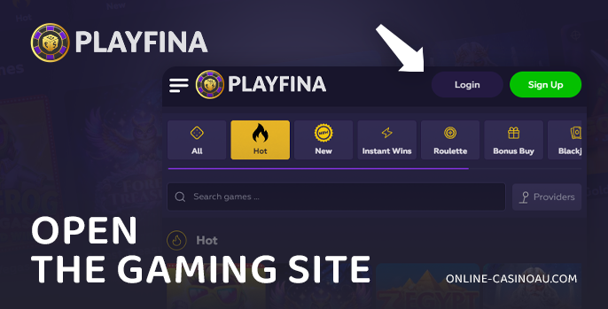Go to the Playfina Casino website and log in