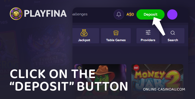 Go to the deposit section of Playfina Casino