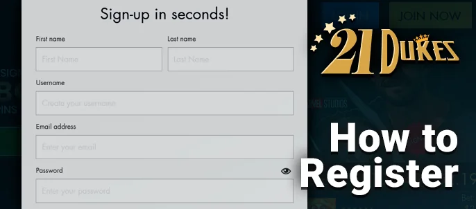 Registration on the site 21Dukes Casino with personal data