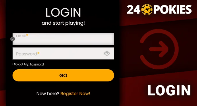 24 pokies casino login form with nickname and password