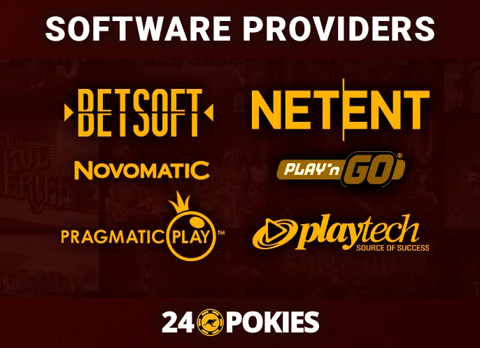 Logos of software providers working with 24 pokies casino