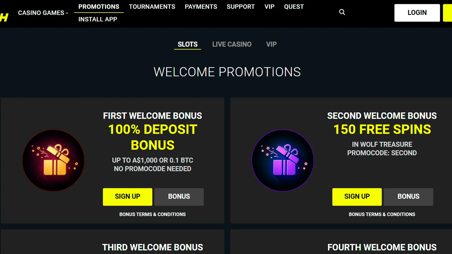 Promotions category on Parimatch casino site