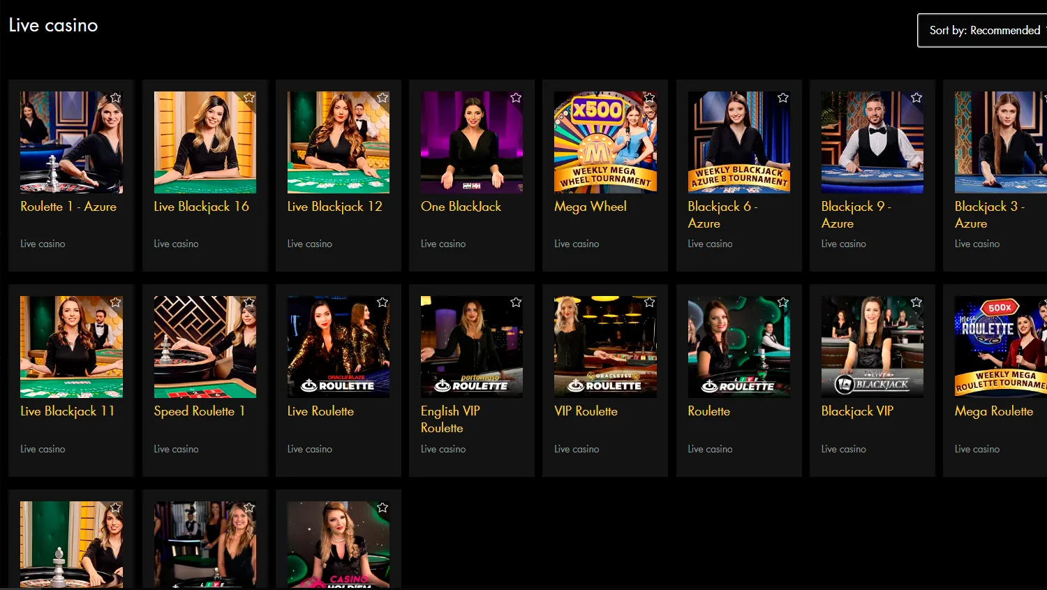 Black Diamond casino screenshot of Live casino