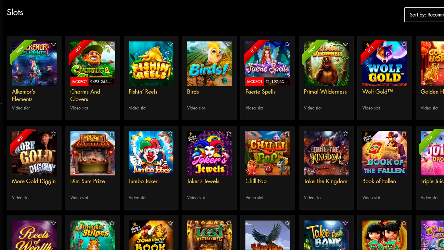 Black Diamond casino screenshot of real money Slots category