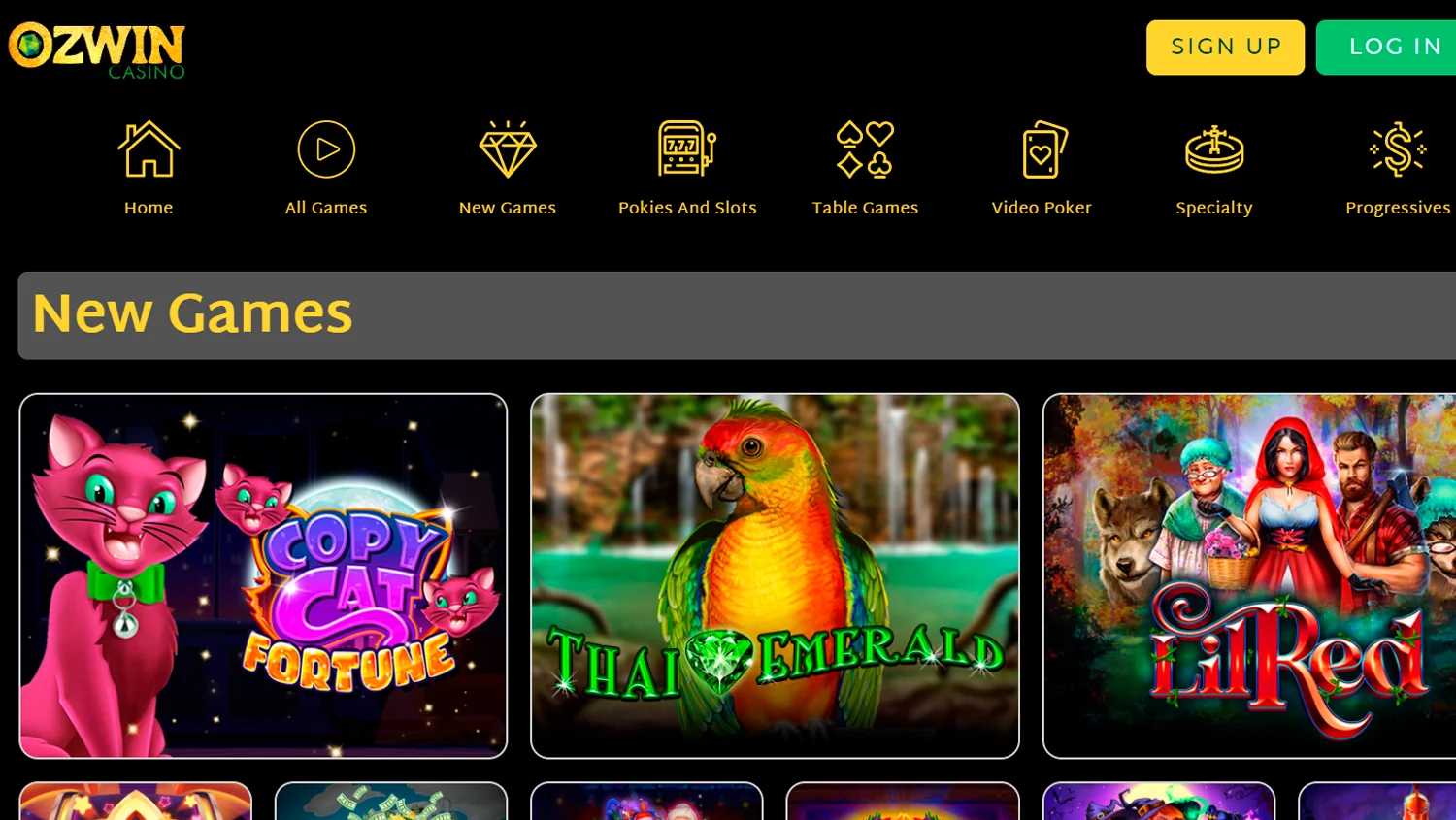 Oziwn Casino games page