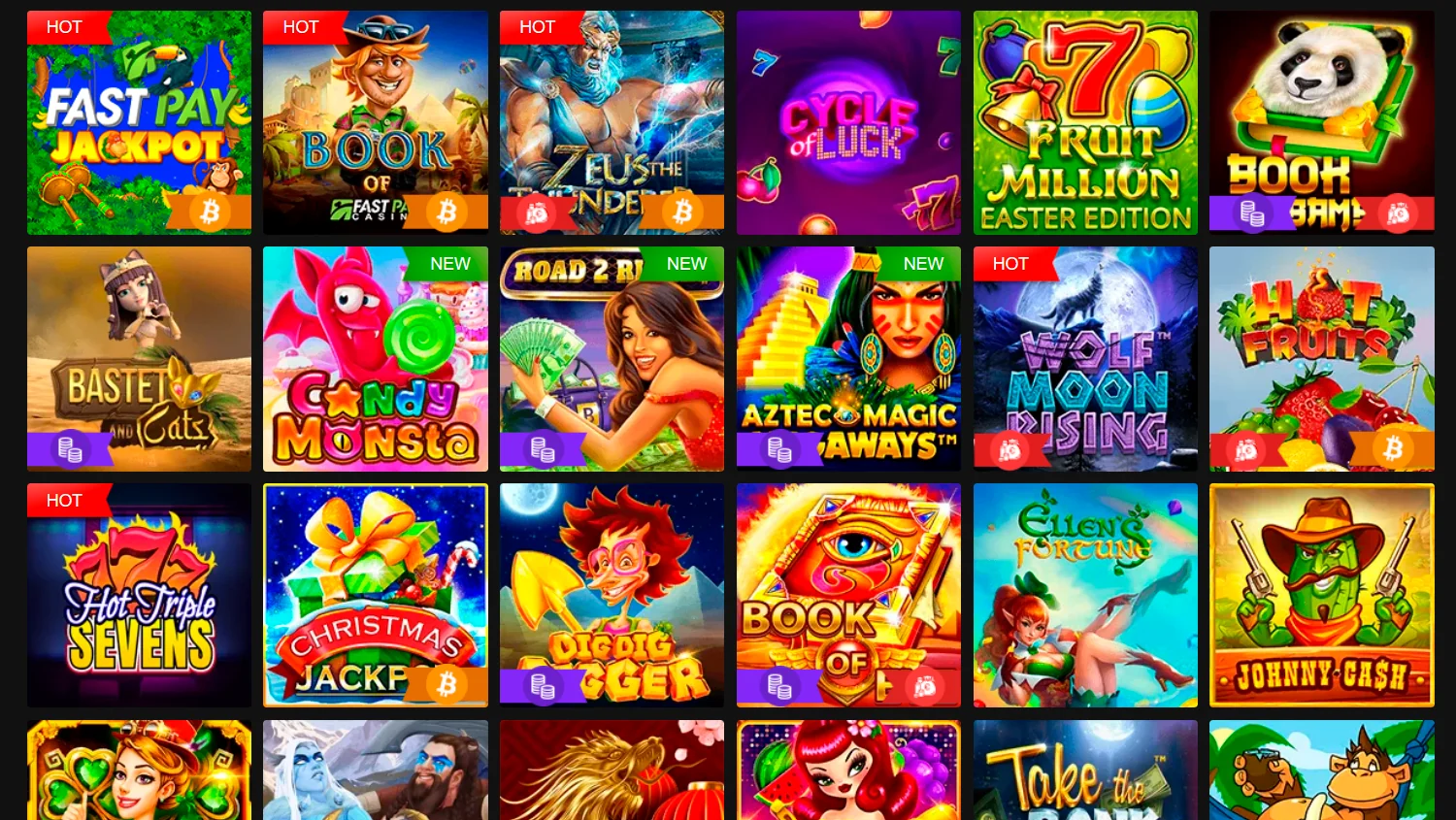 Screen casino section at FastPay online casino