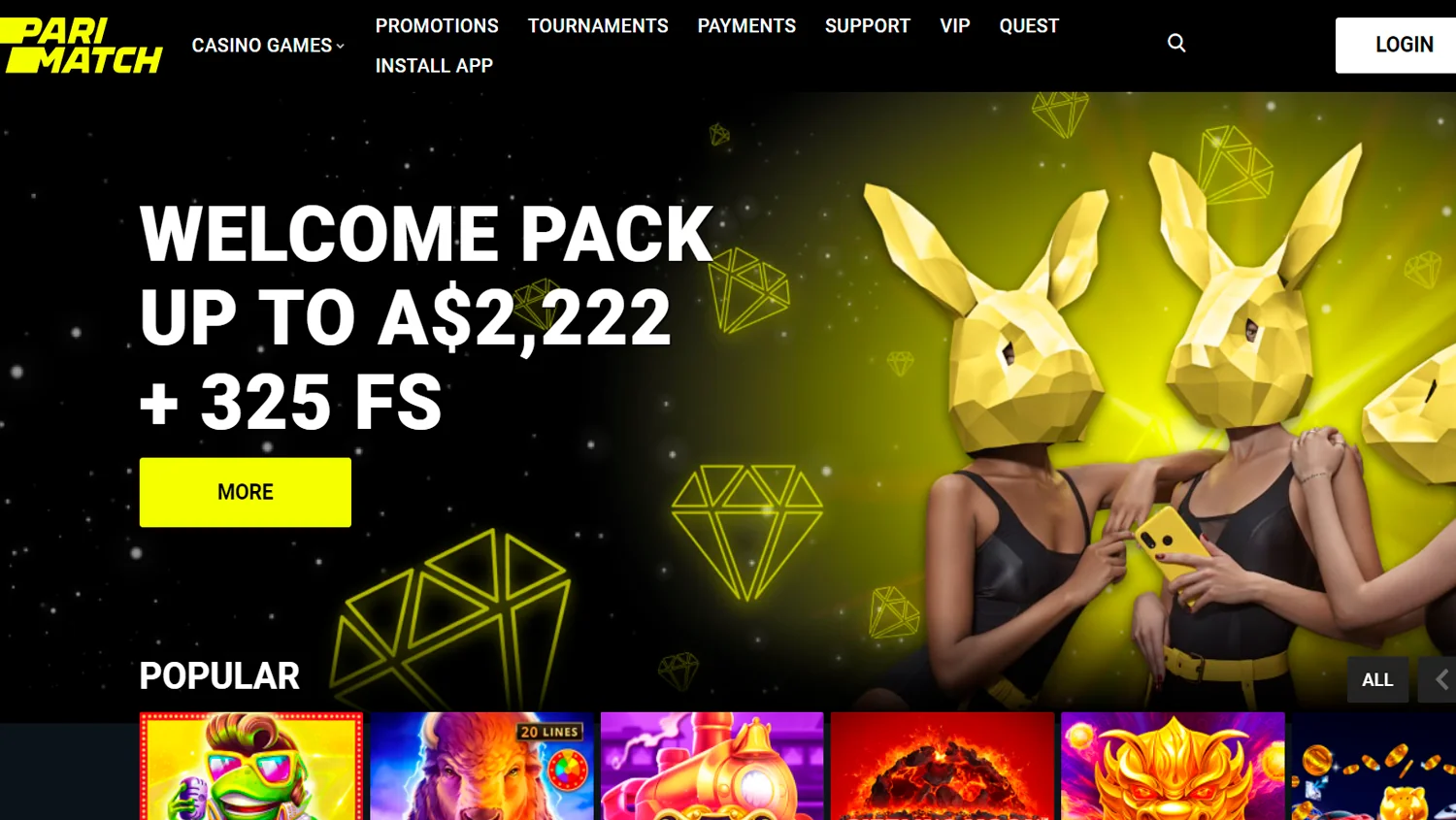 Main page of Parimatch casino