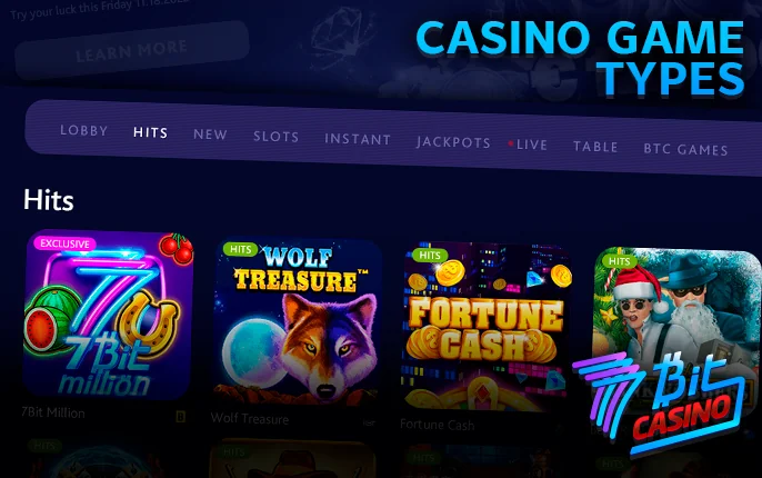 The gambling section of the 7 bit casino site