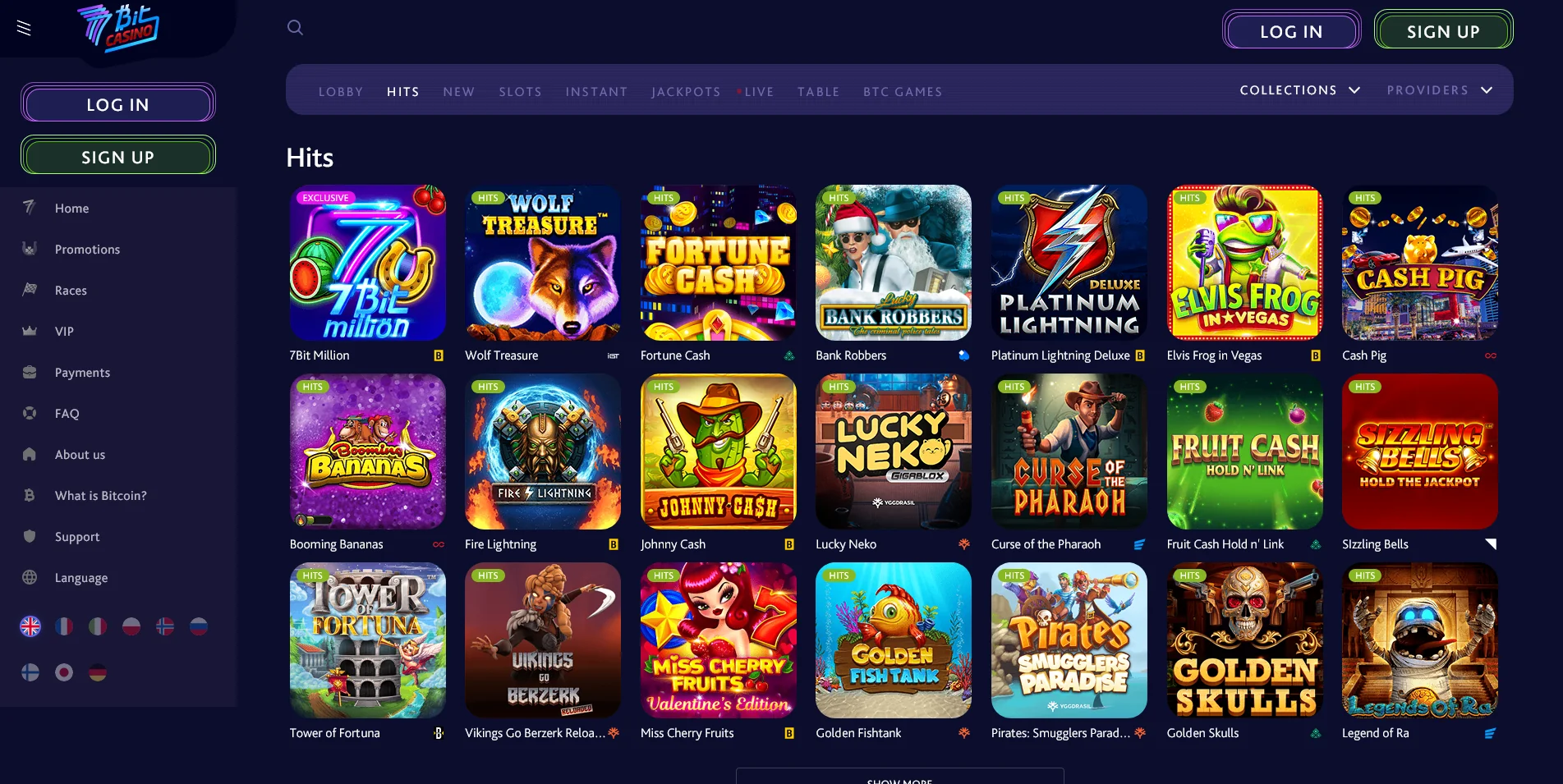 Screenshot of the 7Bit Casino Real Money Game Section page