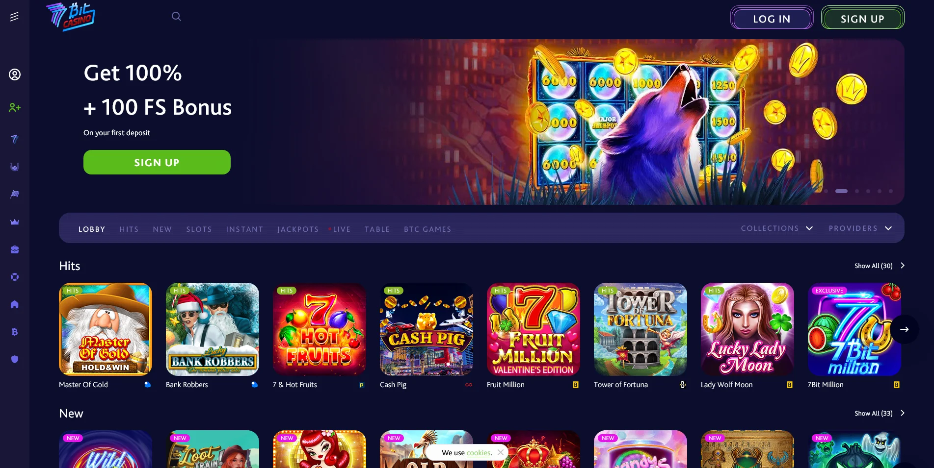 Screenshot of the 7Bit Casino home page