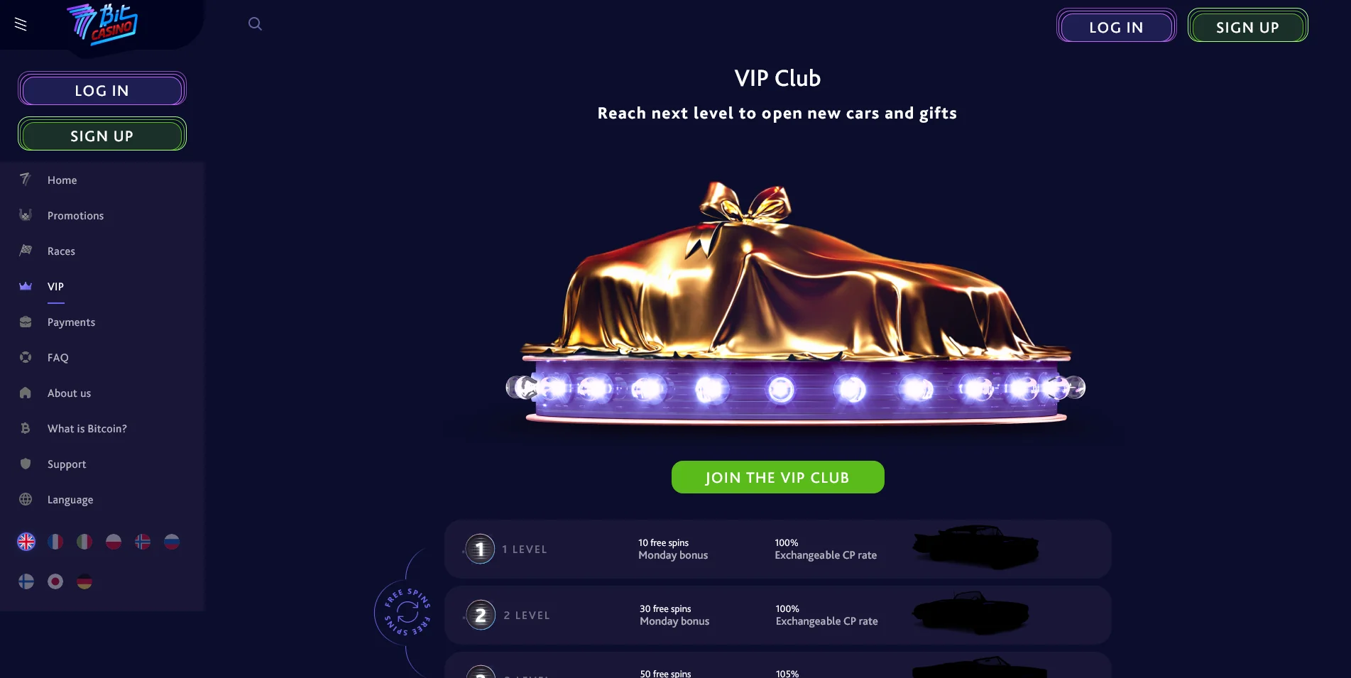 Screenshot of the 7Bit Casino Vip info Page