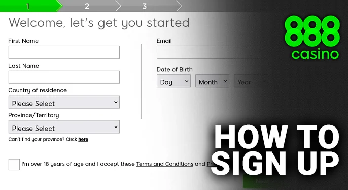 888 Casino registration form