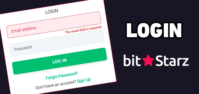 Login form on Bitstarz casino site