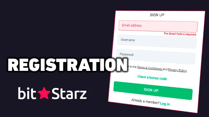 Sign up form on Bitstarz casino site