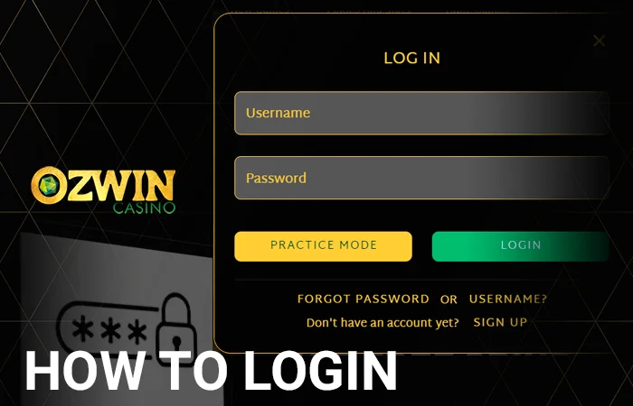 Login form at Ozwin Casino Site