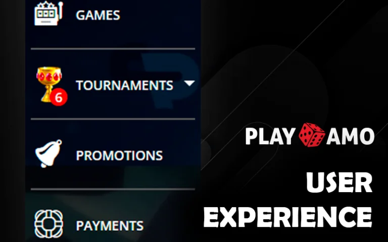 Left menu bar on PlayAmo casino website