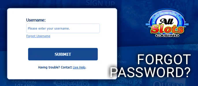 All Slots Casino account password recovery form - how to recover account