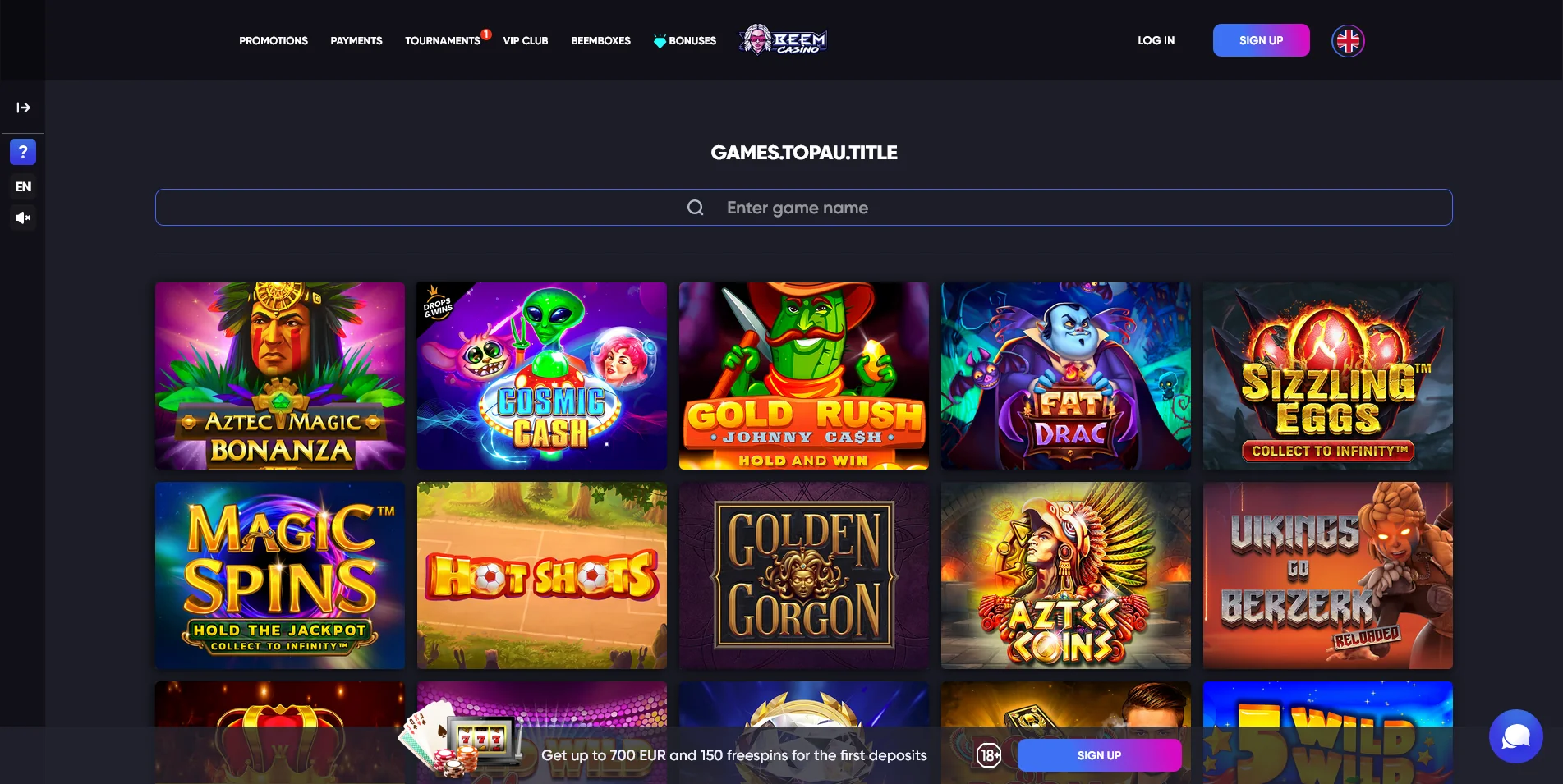 Screenshot of the Beem Casino Real Money Game Section