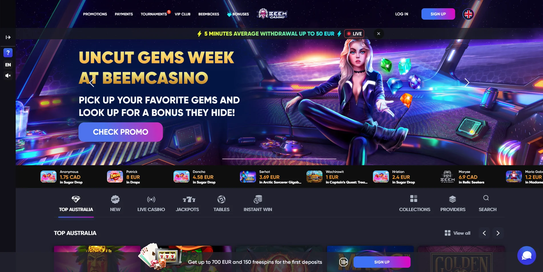 Screenshot of the Bitkingz Casino home page