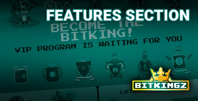 Section with information about Bitkingz Casino loyalty program and recent winners