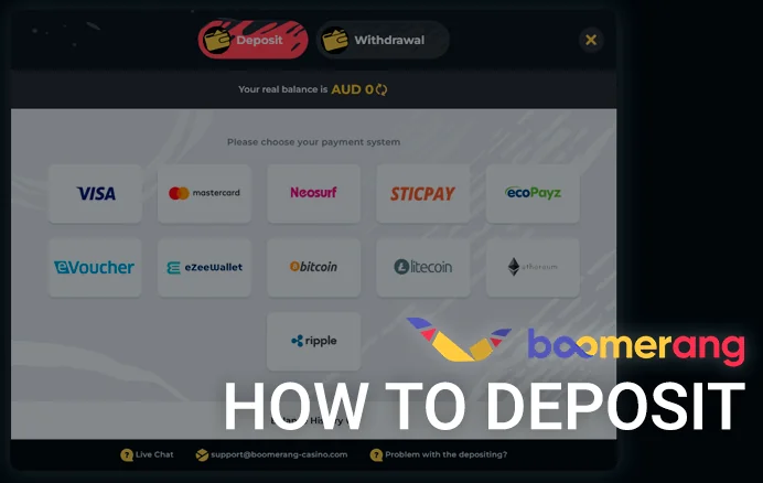 Deposit form at Boomerang Casino